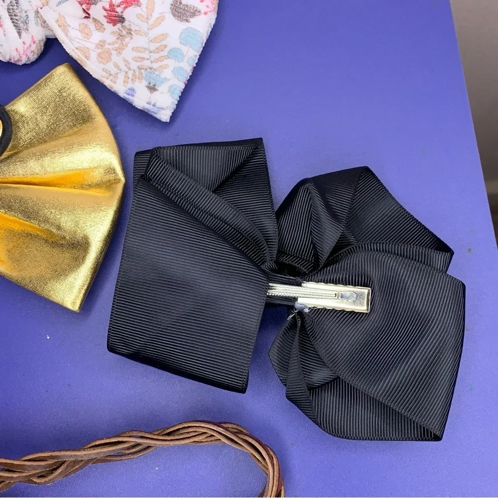 Lot Of 4 Hair Accessories Bows Headbands Gold Colorful Floral Faux Leather